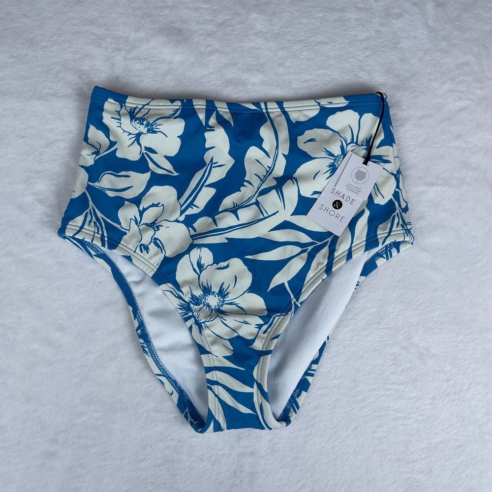 Shade & Shore Bikini Bottom‎ Womens XS Blue Floral High Waist Medium Coverage